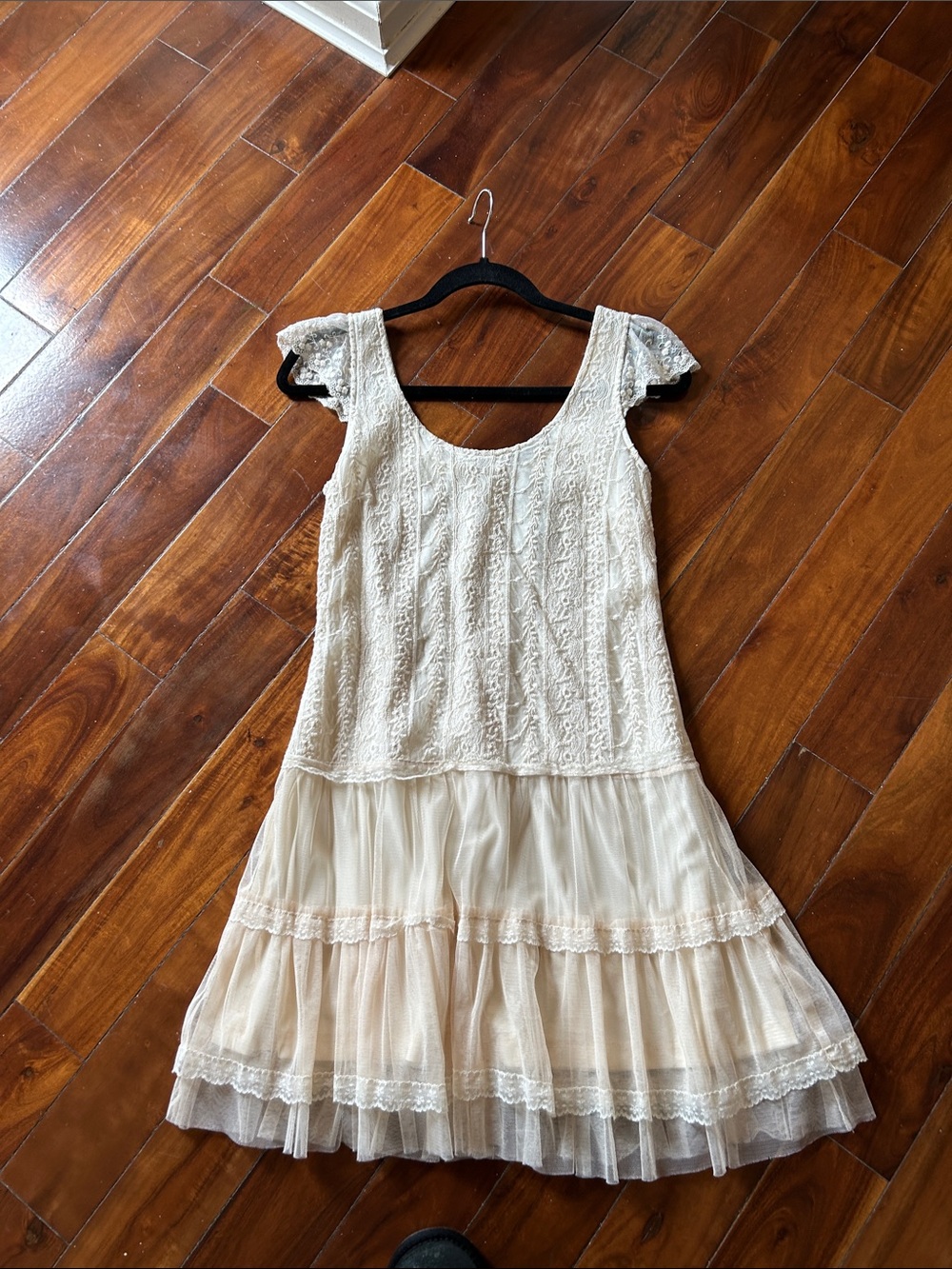 Ultra Pink Cream Lace & Tulle Tiered Party Dress